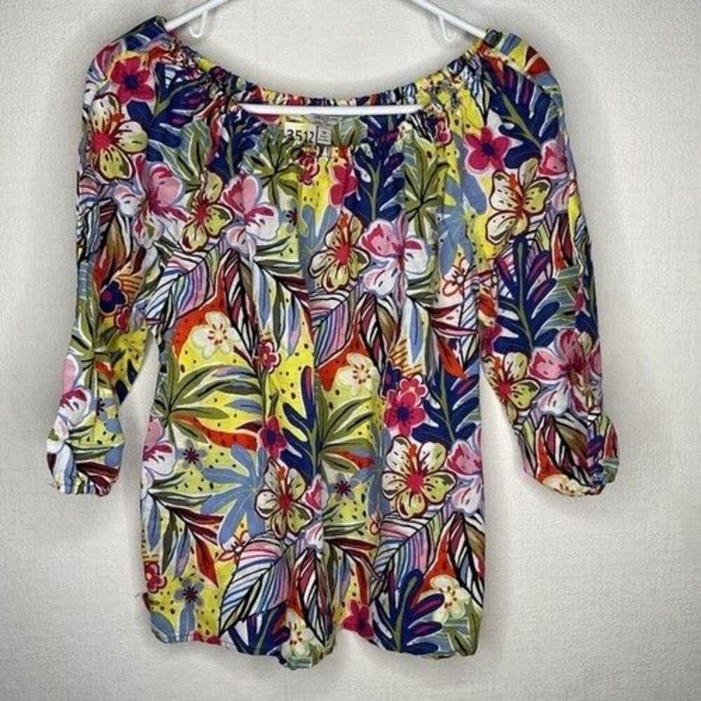 Hester & Orchard Watercolor Floral Off the Shoulder 3/4 Slv. Blouse Women Size M
